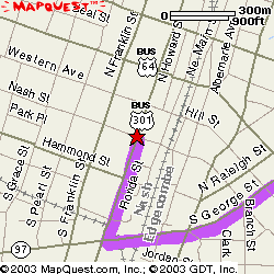 Map showing the location of the Eastern NC Center from Raleigh, NC.